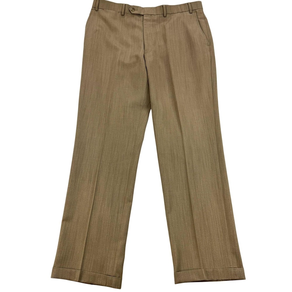 Hart Schaffner Marx Dress Pants Mens 36x30 Brown Wool Flat Front Cuffed Classic